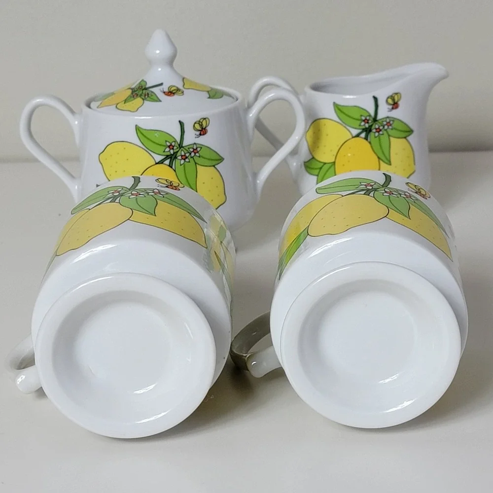 Vintage A Lorrie Design Japan Lemon‎ Bee Cream Sugar Set 2 Cups Tea Lot